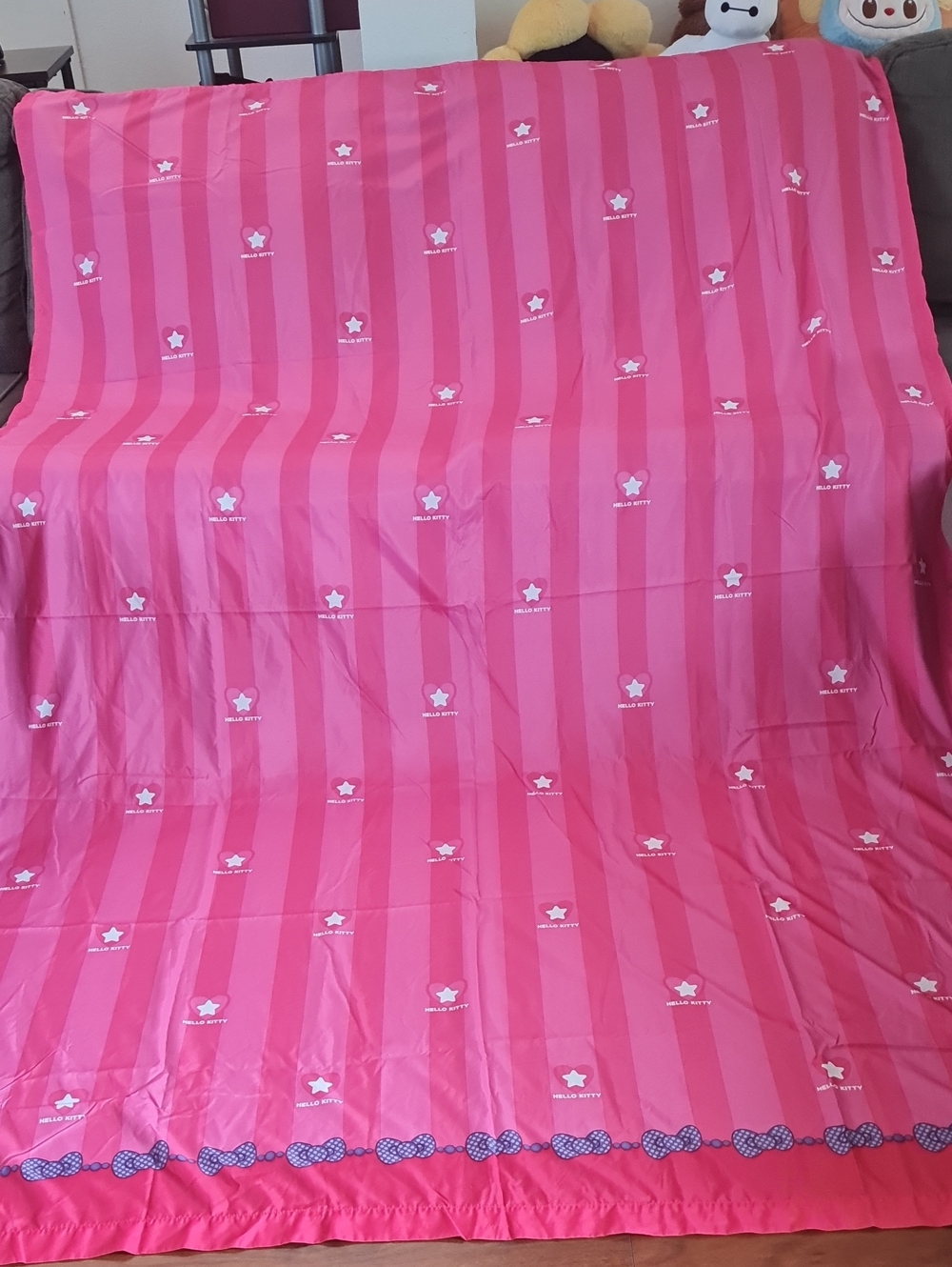 Hello Kitty Pink & Light Pink Striped Twin Size Flat Sheet Blanket